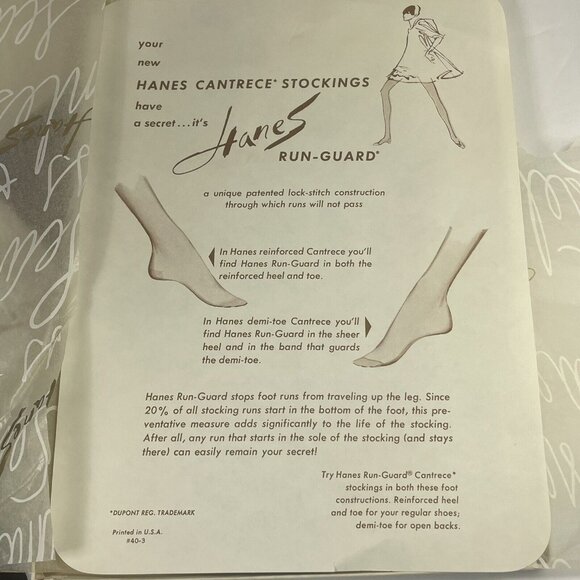 Hanes Cantrece Sheer Heel Run Guard 8-9 Short Hosiery Vintage 1 Pair Pacific - Picture 4 of 9